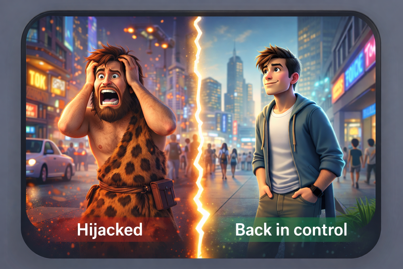 Hijacked versus back in control visual